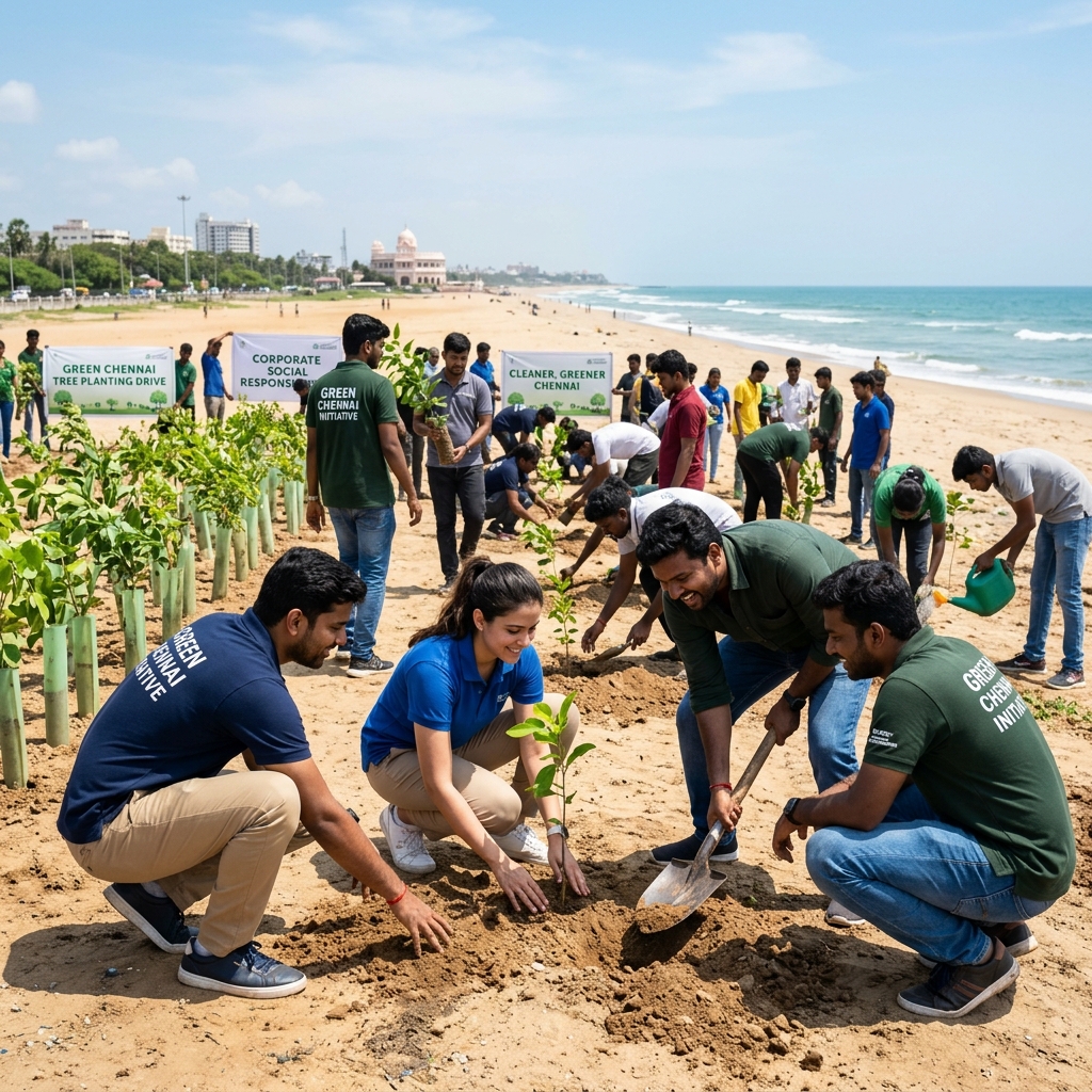 Executives planting saplings on beach road